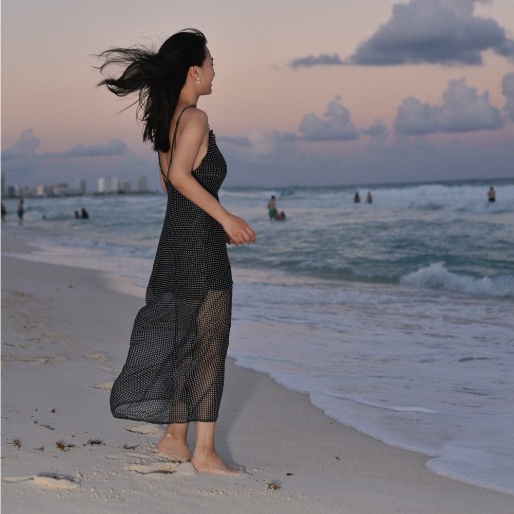 UO| Black and White dot Maxi Dress